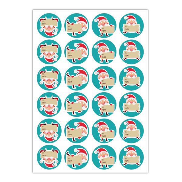 Kartenkaufrausch Sticker in türkis: Aufkleber zu Weihnachten mit Comic Santa