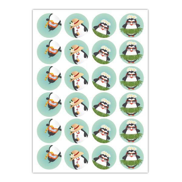 Kartenkaufrausch Sticker in türkis: Aufkleber mit Comic Pinguinen