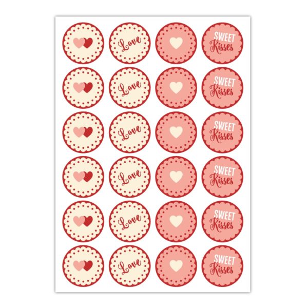 Kartenkaufrausch Sticker in rosa: 24 romantische Liebes Aufkleber