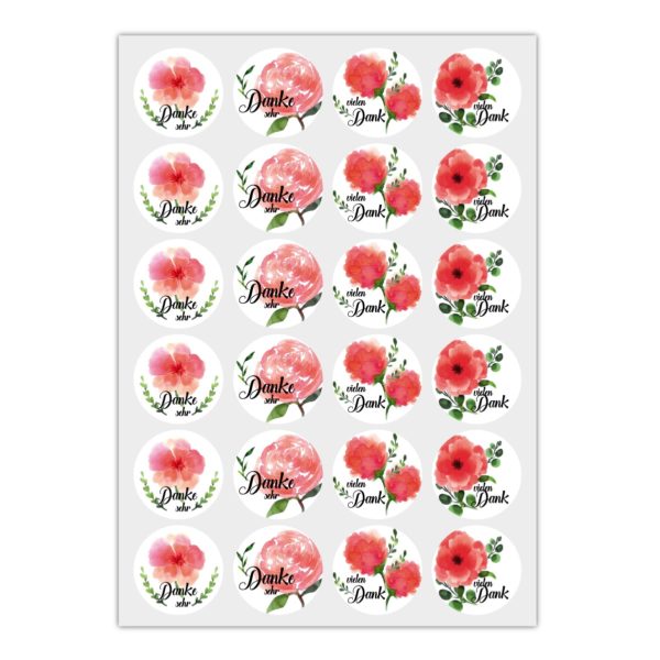 Kartenkaufrausch Sticker in weiß: Dankes Aufkleber mit Aquarell Blumen