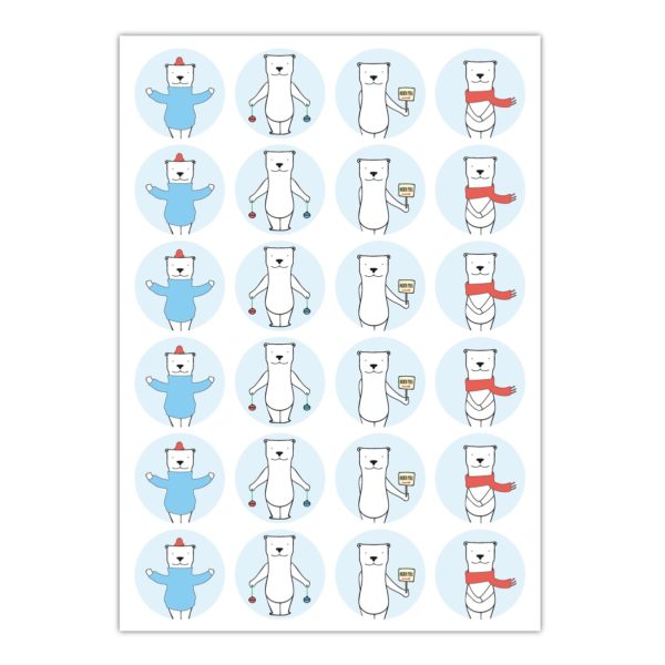 Kartenkaufrausch Sticker in hellblau: Eisbär Weihnachts Aufkleber für coole Weihnachten