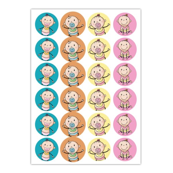 Kartenkaufrausch Sticker in multicolor: 24 lustige Baby Aufkleber