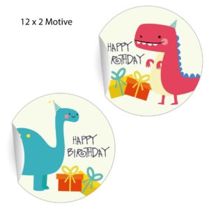 Kartenkaufrausch: Geburtstags Aufkleber mit Party Dinosauriern aus unserer Geburtstags Papeterie in beige