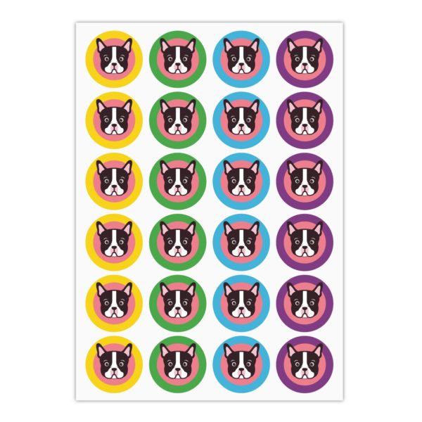 Kartenkaufrausch Sticker in multicolor: 24 coole Bulldoggen Aufkleber