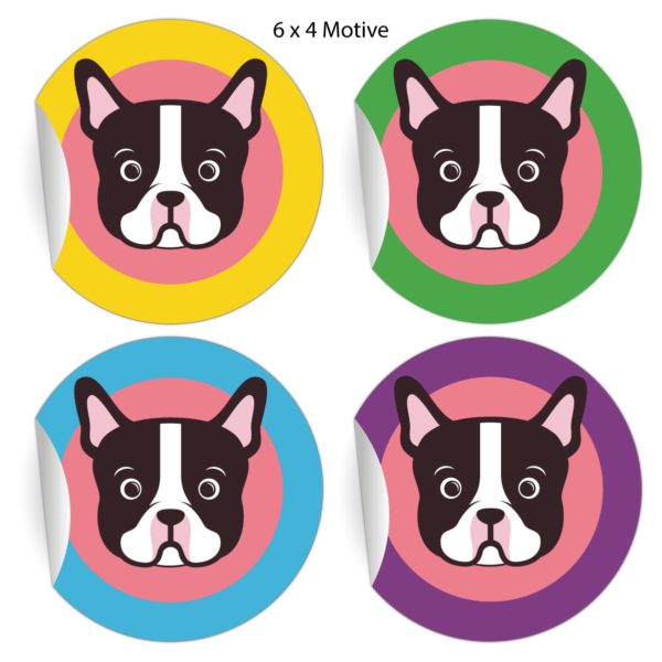 Kartenkaufrausch: 24 coole Bulldoggen Aufkleber aus unserer Tier Papeterie in multicolor