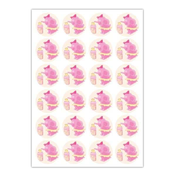 Kartenkaufrausch Sticker in beige: Geburtstags Aufkleber mit rosa Elefanten
