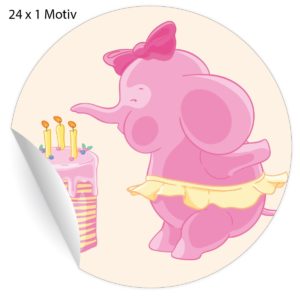 Kartenkaufrausch: Geburtstags Aufkleber mit rosa Elefanten aus unserer Geburtstags Papeterie in beige