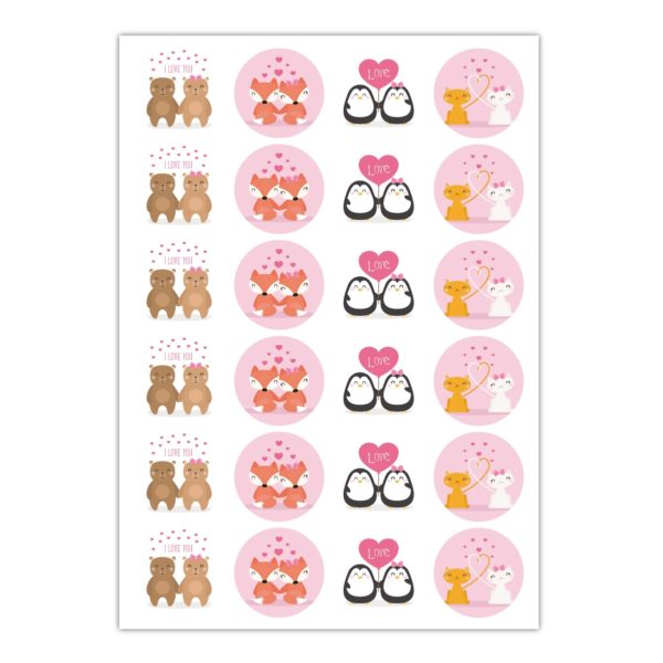 Kartenkaufrausch Sticker in rosa: 24 süße Liebes Aufkleber mit Herz