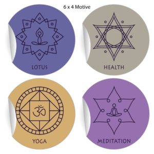 Kartenkaufrausch: elegante Yoga Aufkleber aus unserer Wellness Papeterie in multicolor