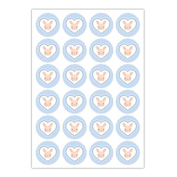 Kartenkaufrausch Sticker in hellblau: Baby Aufkleber mit Herz und Häschen