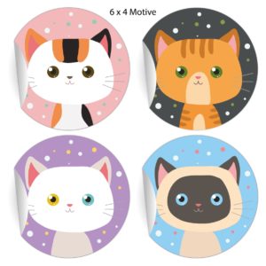 Kartenkaufrausch: bunte lustige Katzen Aufkleber aus unserer Katzen Papeterie in multicolor