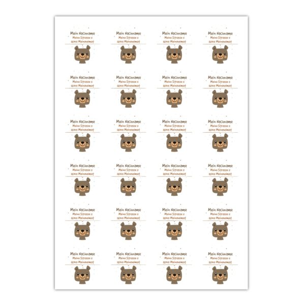 Kartenkaufrausch Sticker in weiß: Kinder Adress-Aufkleber mit kleinem Bär