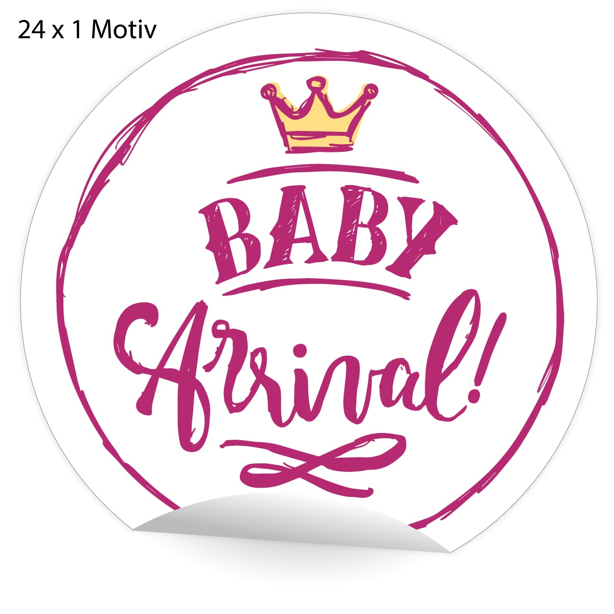 Kartenkaufrausch: pinke Baby Aufkleber aus unserer Baby Papeterie in weiß