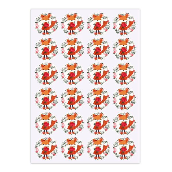 Kartenkaufrausch Sticker in rot: Glückwunsch Aufkleber mit Fuchs