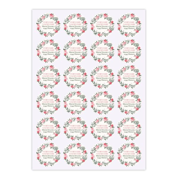 Kartenkaufrausch Sticker in weiß: Adress-Aufkleber mit Blumenkranz