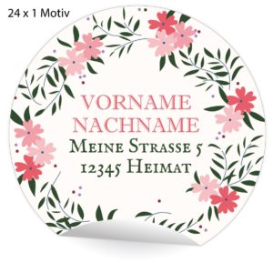 Kartenkaufrausch: Adress-Aufkleber mit Blumenkranz aus unserer florale Papeterie in weiß