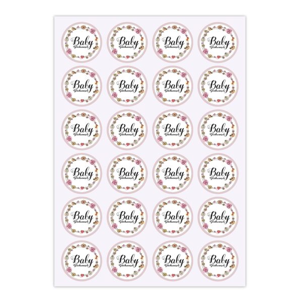 Kartenkaufrausch Sticker in weiß: rosa Baby Glückwunsch Aufklebe
