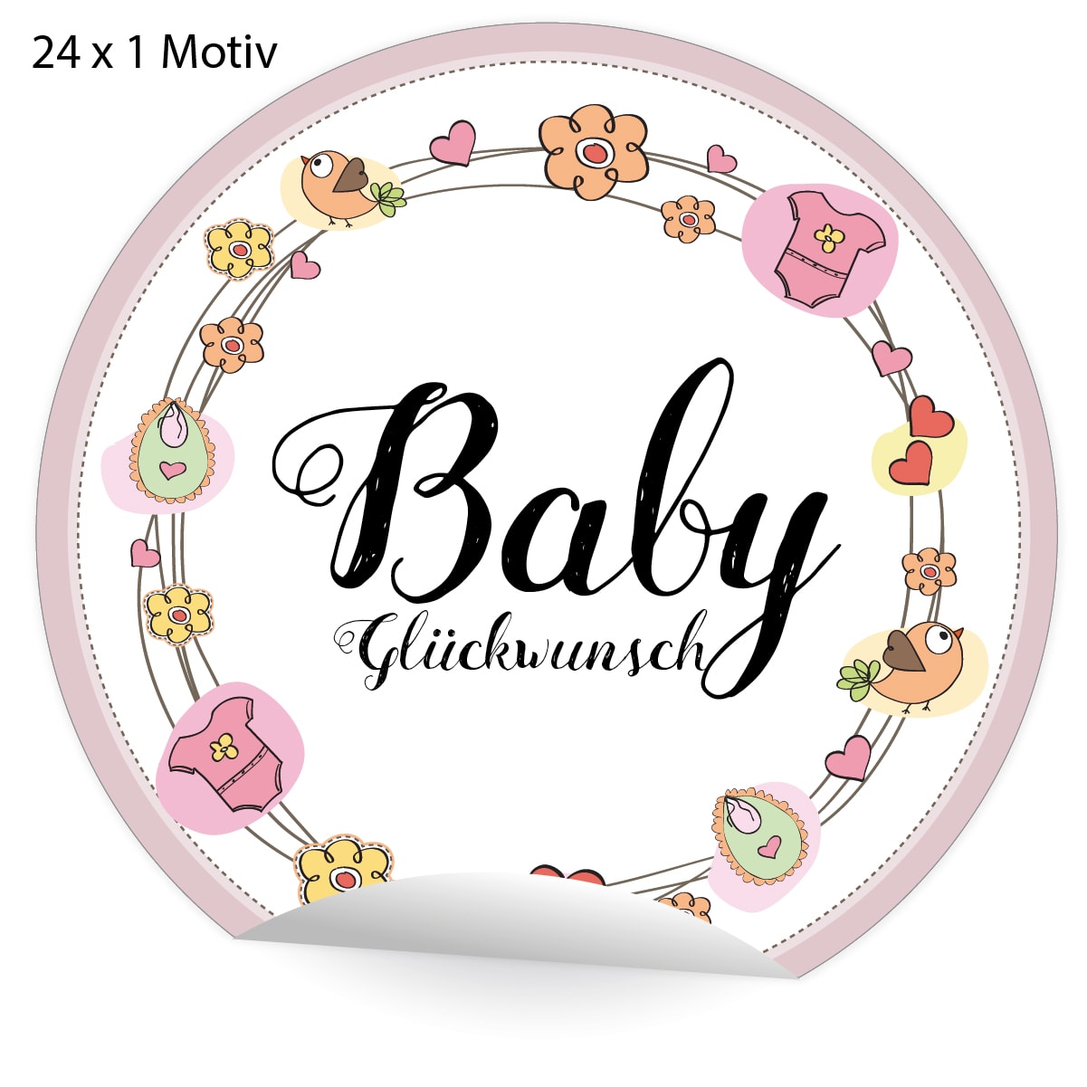 Kartenkaufrausch: rosa Baby Glückwunsch Aufklebe aus unserer Baby Papeterie in weiß
