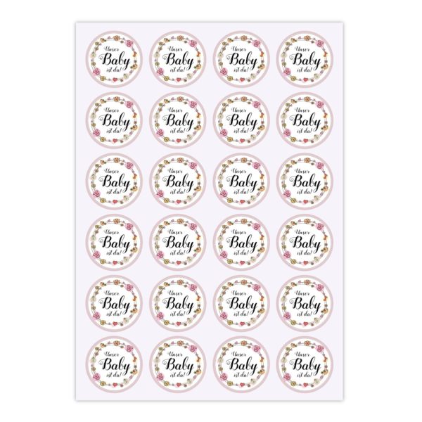 Kartenkaufrausch Sticker in weiß: rosa Baby Anzeigen Aufkleber