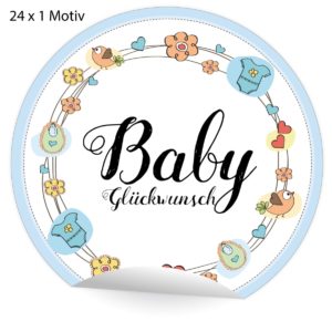 Kartenkaufrausch: hellblaue Baby Glückwunsch Aufkleber aus unserer Baby Papeterie in weiß