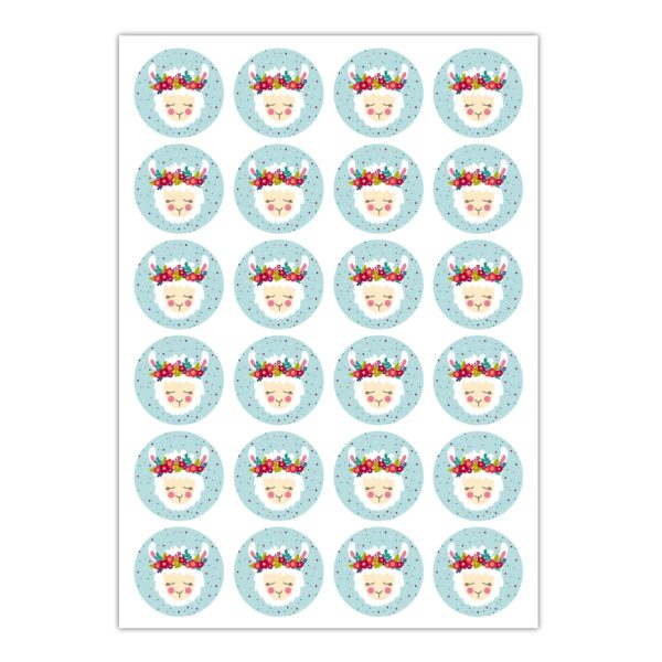 Kartenkaufrausch Sticker in hellblau: Lama Aufkleber auf hellblau