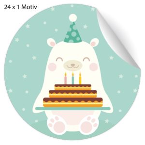 Kartenkaufrausch: 24 süße Geburtstags Aufkleber aus unserer Tier Papeterie in türkis