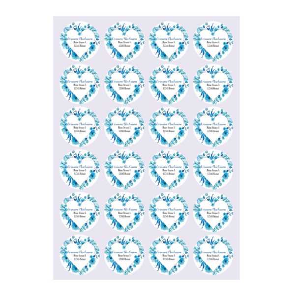 Kartenkaufrausch Sticker in blau: Adress-Aufkleber im Blumen Herz