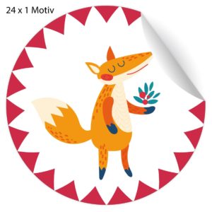 Kartenkaufrausch: Glückwunsch Aufkleber mit Fuchs aus unserer florale Papeterie in rot