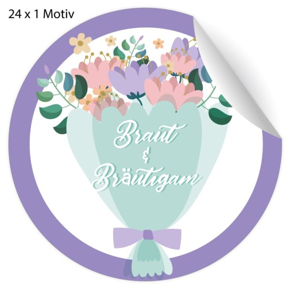 Kartenkaufrausch: personalisierbare Hochzeits Aufkleber aus unserer florale Papeterie in lila