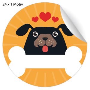 Kartenkaufrausch: lustige Hunde Aufkleber mit Herz aus unserer Tier Papeterie in orange