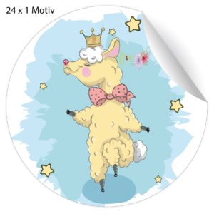 Kartenkaufrausch: Glückwunsch Aufkleber mit tanzendem Schaf aus unserer Geburtstags Papeterie in hellblau