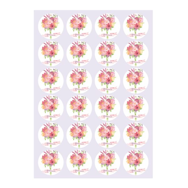Kartenkaufrausch Sticker in rosa: Glückwunsch Aufkleber mit Blumenstrauß