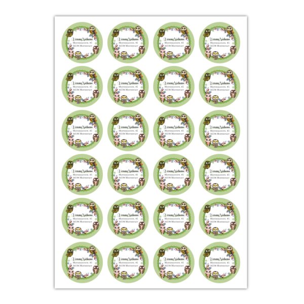Kartenkaufrausch Sticker in grün: Adress-Aufkleber mit schlauen Eulen