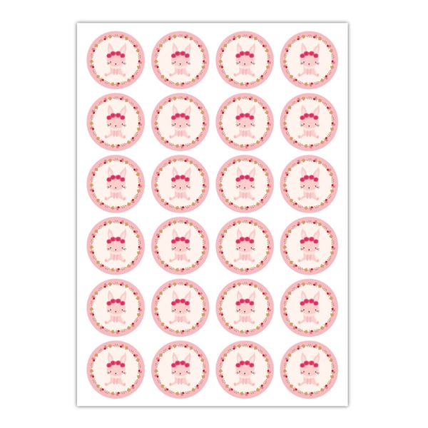 Kartenkaufrausch Sticker in rosa: 24 niedliche Häschen Aufkleber