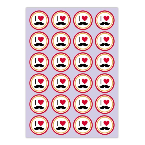Kartenkaufrausch Sticker in rot: Aufkleber I love Moustache