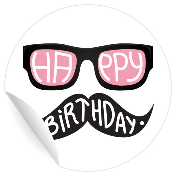 Kartenkaufrausch: Aufkleber mit Brille und Moustache aus unserer Geburtstags Papeterie in weiß