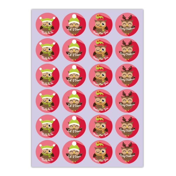 Kartenkaufrausch Sticker in rot: Weihnachts Aufkleber mit niedlichen Eulen