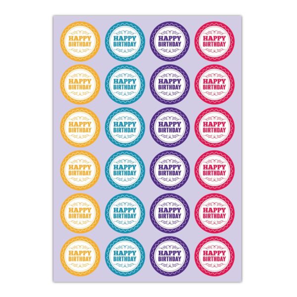 Kartenkaufrausch Sticker in multicolor: grafische Retro Geburtstags Aufkleber