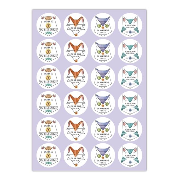 Kartenkaufrausch Sticker in weiß: motivierende Lob Aufkleber mit Fuchs