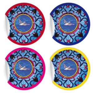 Kartenkaufrausch: schöne Aufkleber mit Friedenstaube aus unserer Firmungs Papeterie in blau