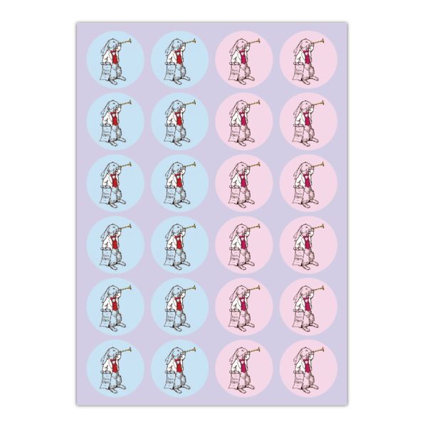 Kartenkaufrausch Sticker in rosa: Party Aufkleber mit Hasen Herold