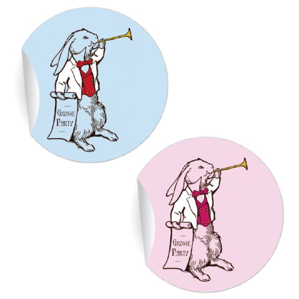 Kartenkaufrausch: Party Aufkleber mit Hasen Herold aus unserer Kinder Papeterie in rosa
