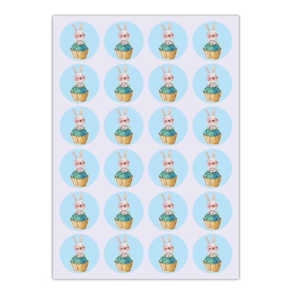 Kartenkaufrausch Sticker in hellblau: lustige Hasen Muffin Aufkleber
