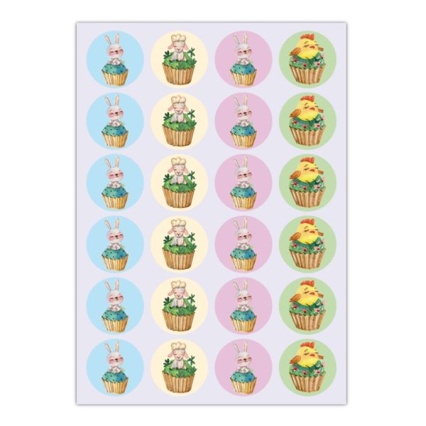 Kartenkaufrausch Sticker in multicolor: Oster Muffin Aufkleber mit Huhn