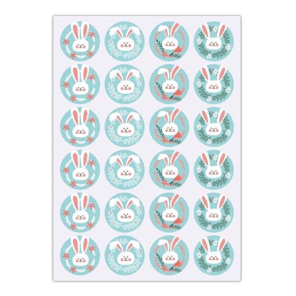 Kartenkaufrausch Sticker in hellblau: 24 süße Häschen Aufkleber
