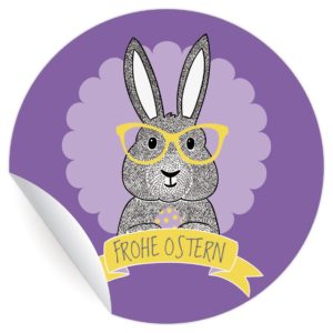 Kartenkaufrausch: hippe Oster Aufkleber mit Osterhasen aus unserer Oster Papeterie in lila