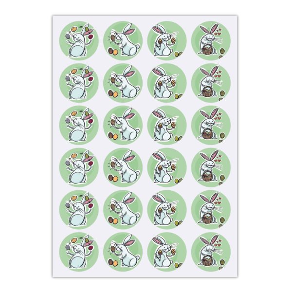 Kartenkaufrausch Sticker in grün: 24 komische Osterhasen Aufkleber