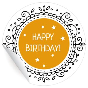 Kartenkaufrausch: nette Geburtstags Aufkleber "Happy Birthday" aus unserer Geburtstags Papeterie in orange