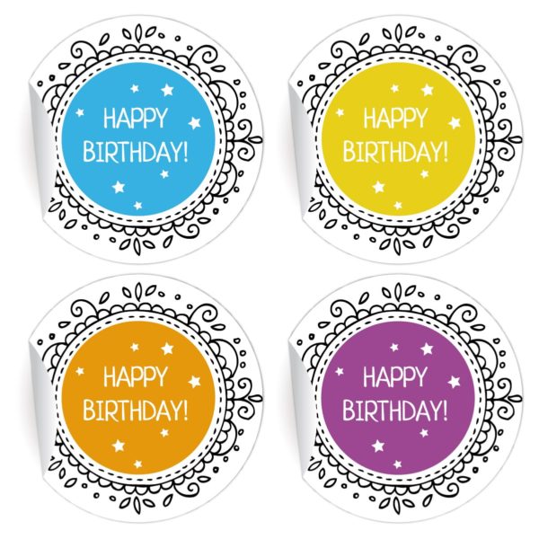 Kartenkaufrausch: 24 bunte Geburtstags Aufkleber aus unserer Geburtstags Papeterie in multicolor