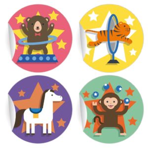 Kartenkaufrausch: Kinder Aufkleber mit Zirkus Motiven aus unserer Kinder Papeterie in multicolor